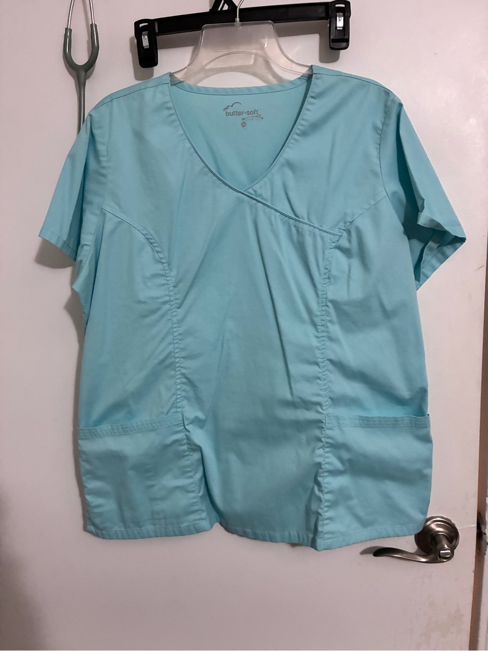Butter-Soft Aqua V-Neck Scrub Top